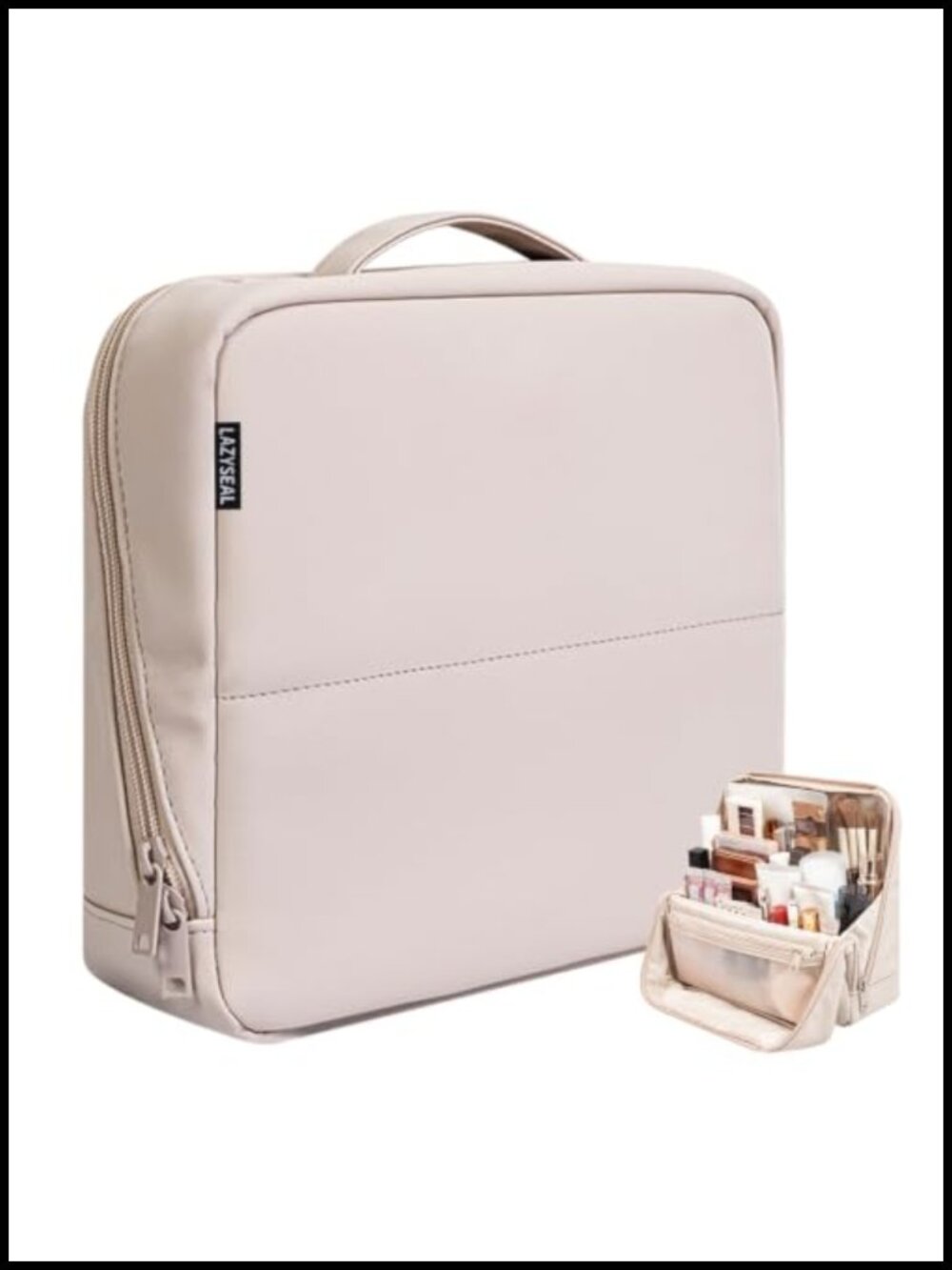 Standing Travel Makeup Bag PU Leather Cosmetic Toiletry Organizer